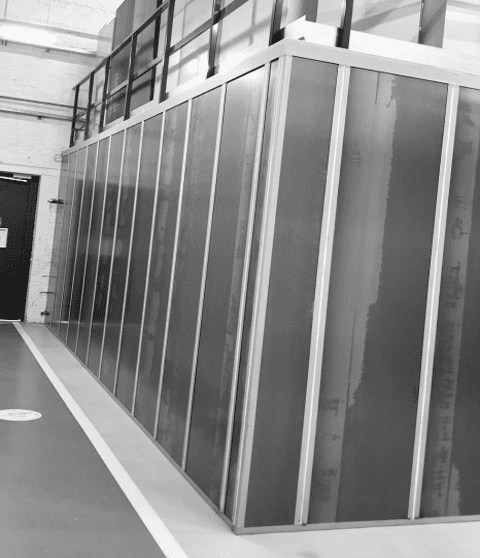 A reinforced metal security wall for industrial or banking applications, designed by Armatis for maximum burglar resistance and structural protection.